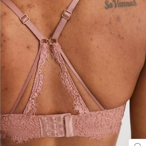 Aerie Real Power Balconette Lightly Lined Eyelash Lace Bra pink size 32D - Picture 2 of 7